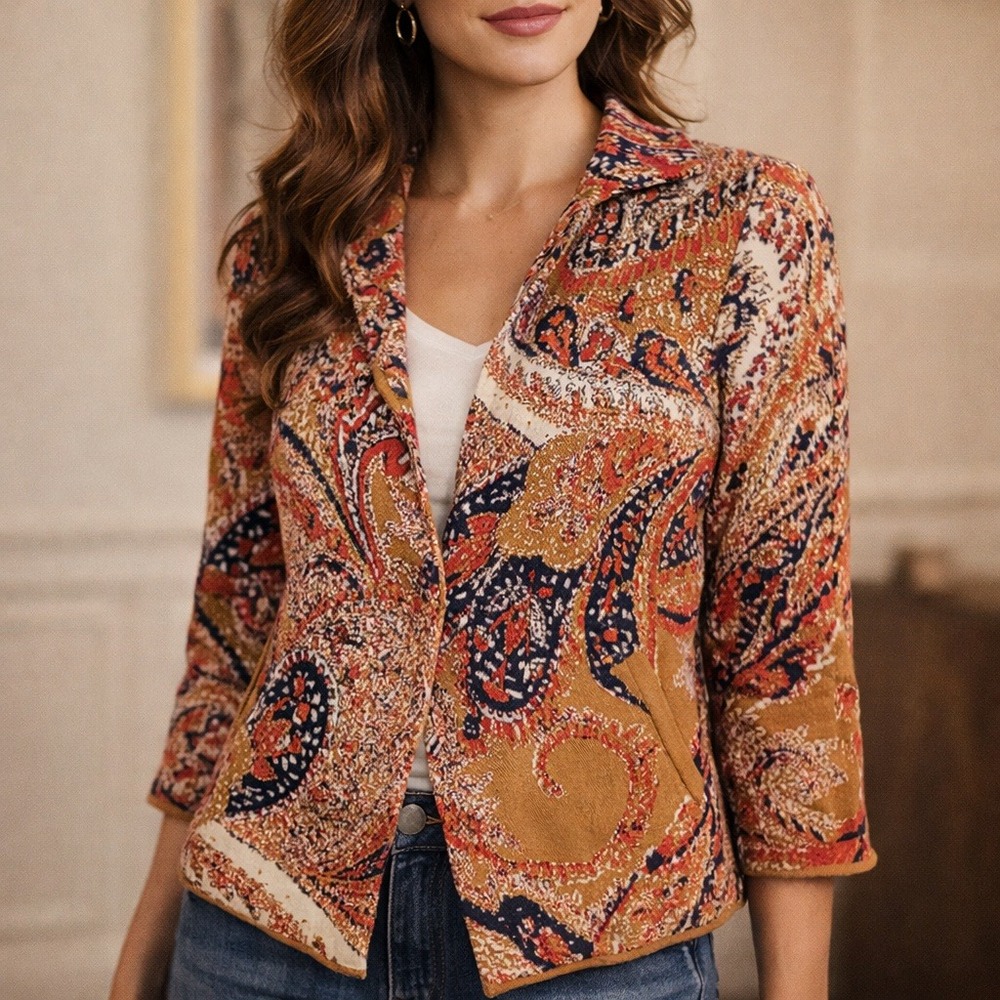 Moth Anthropologie Paisley Jacket Sweater Blazer Snap Front Boho‎ Women XS Chic